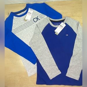Calvin Klein Shirt Blue Gray Boy Size 6 Long Sleeve Lot Of 2 Tshirts